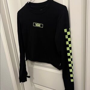 Vans Black Crop Sweatshirt with Lime Checker Sleeve